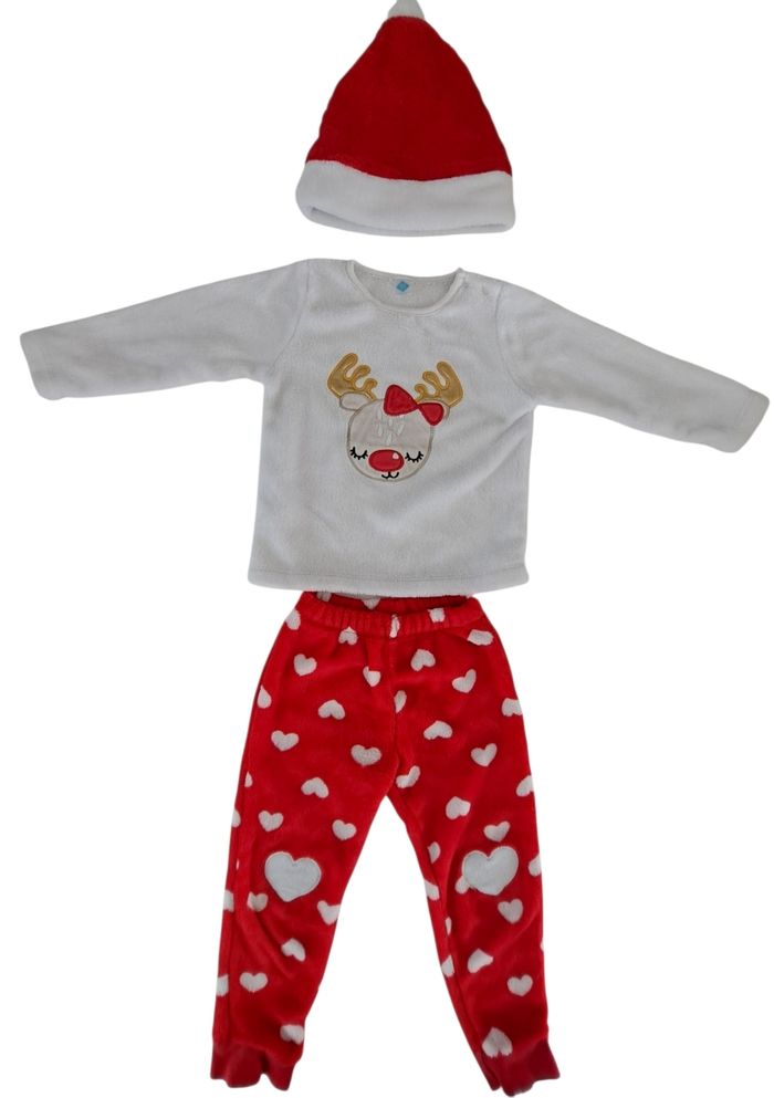 Pyjama velours Noël fille avec bonnet 36 mois TBE