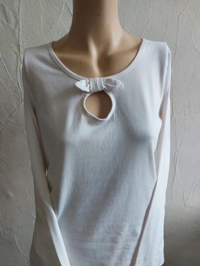 T-shirt Blanc à Manches Longues avec Nœud Taille L - photo numéro 2