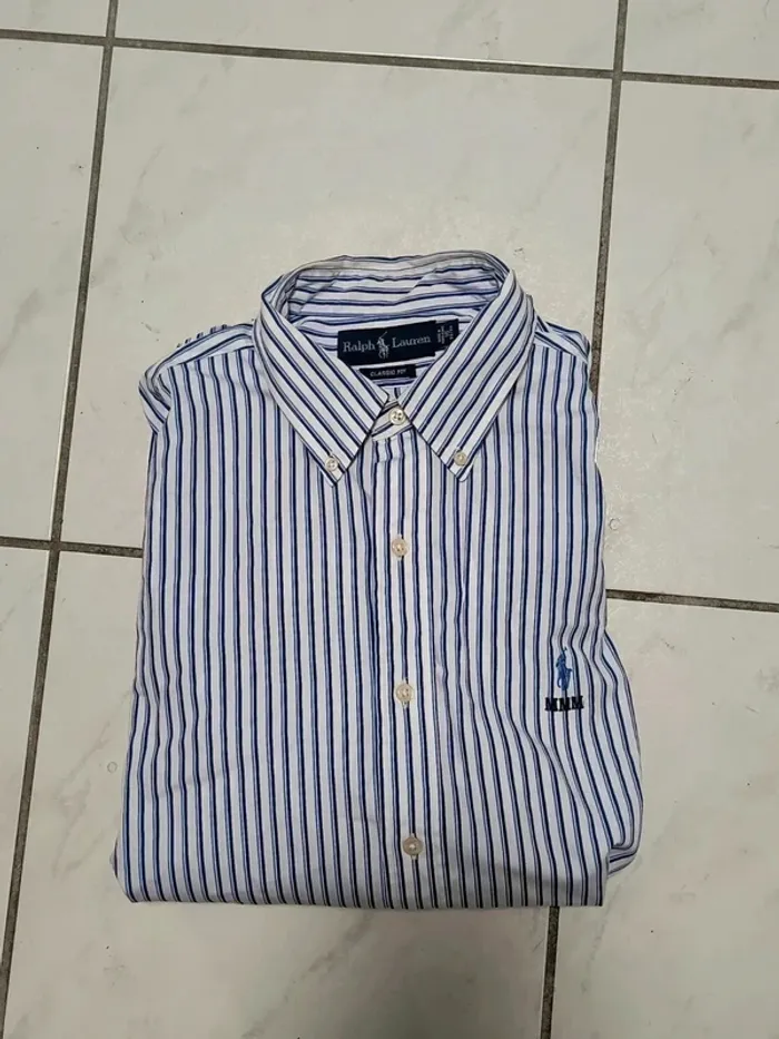 Chemise Ralph Lauren rayée bleu/blanc – Classic Fit – Vintage Y2K - photo numéro 12