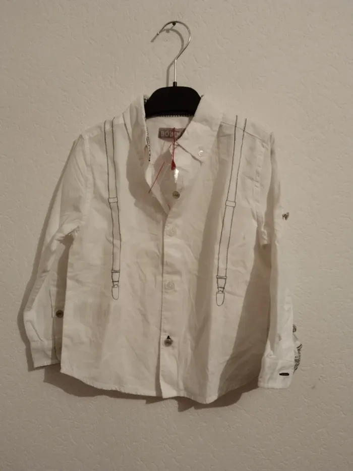chemise blanche fausse bretelles boboli garcon 4 ans