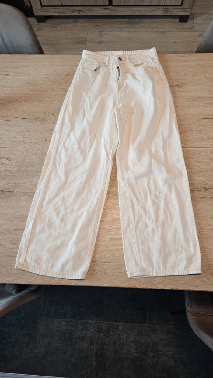 Pantalon blanc cassé, coupe droite, large, Shein, XS