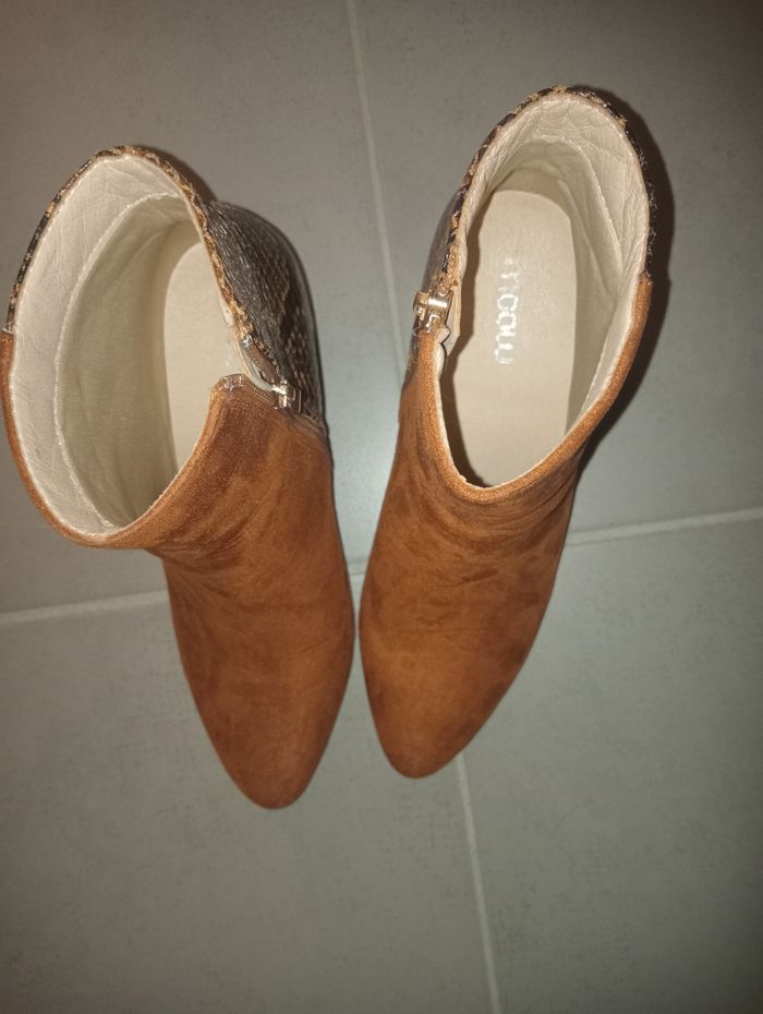 Bottines boots serpent bi matière daim peau de pêche talon - photo numéro 4