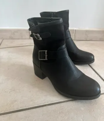 Bottine noir bi matière super mode