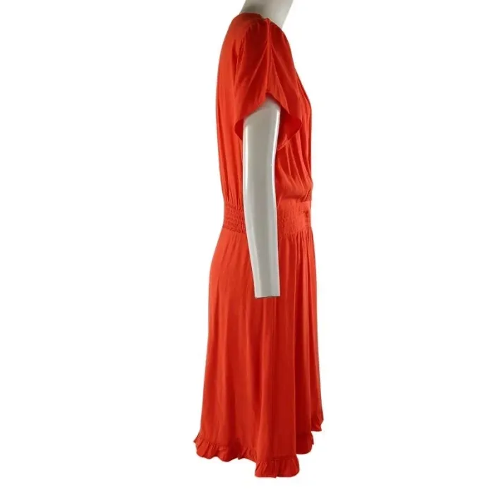 Robe orange fluide à volant effet cache-coeur- Rue Mazarine - Taille L A1118 - photo numéro 6