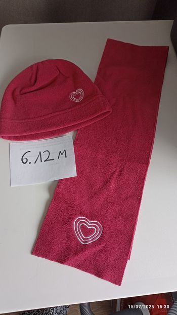 Bonnet + écharpe rose 6-12m