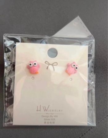 Boucles d'oreilles fantaisies filles hibou rose