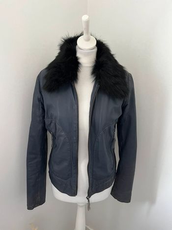 Veste blouson en cuir marine Ikks S