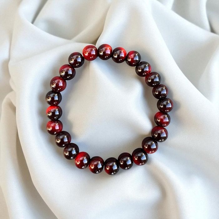 Bracelet en pierre naturelle 8mm – Œil de tigre rouge – Neuf jamais porté