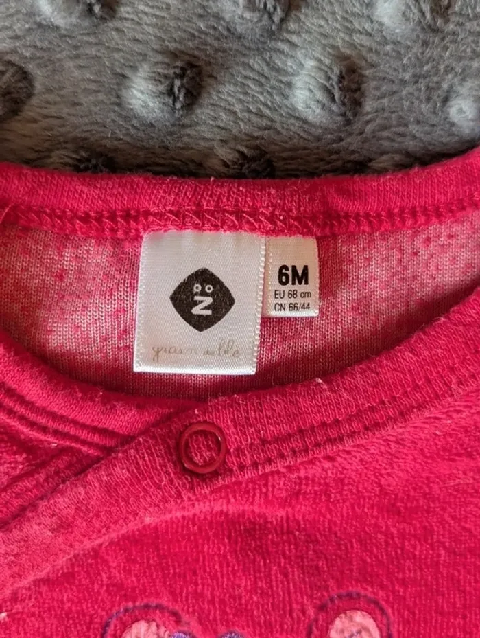 Pyjama velours Zeeman 6 mois – Fuchsia souris & laine - photo numéro 3