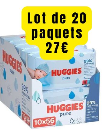 20 paquets de lingettes Huggies Pure