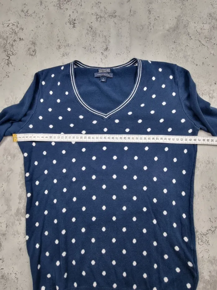 Pull col V Tommy Hilfiger bleu marine à pois – Taille M Femme - photo numéro 9
