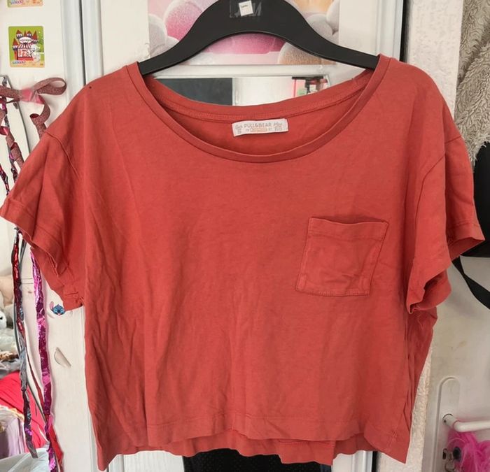 Crop top avec pochette, corail, Pull & Bear, S