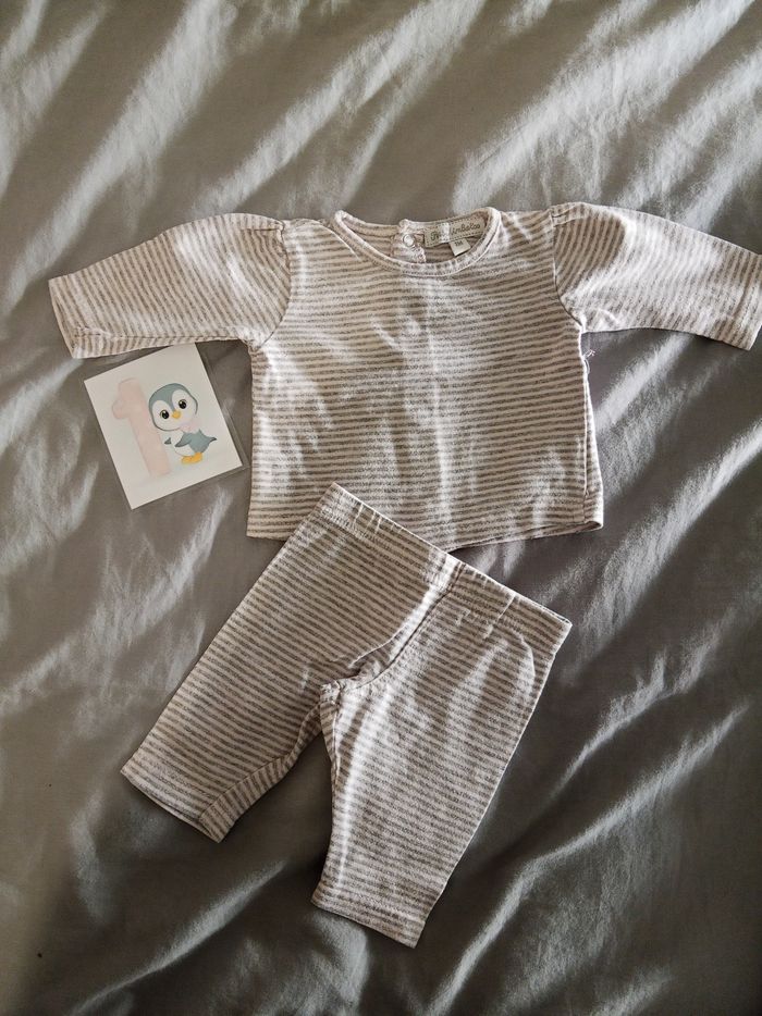 Ensemble à rayures roses / gros 1 mois