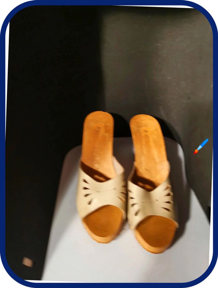 très belle sandale bois véritable cuir vintage taille 40 - photo numéro 7