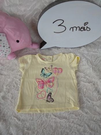 Tee shirt chemise manches courtes Fille 3 mois Papillon Cœur In Extenso 100% coton