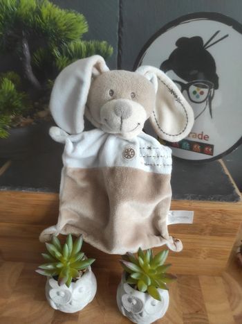 Doudou Knuffel Lapin Marron Bleu Roue Nicotoy Plat Mouchoir #geektradedoudou