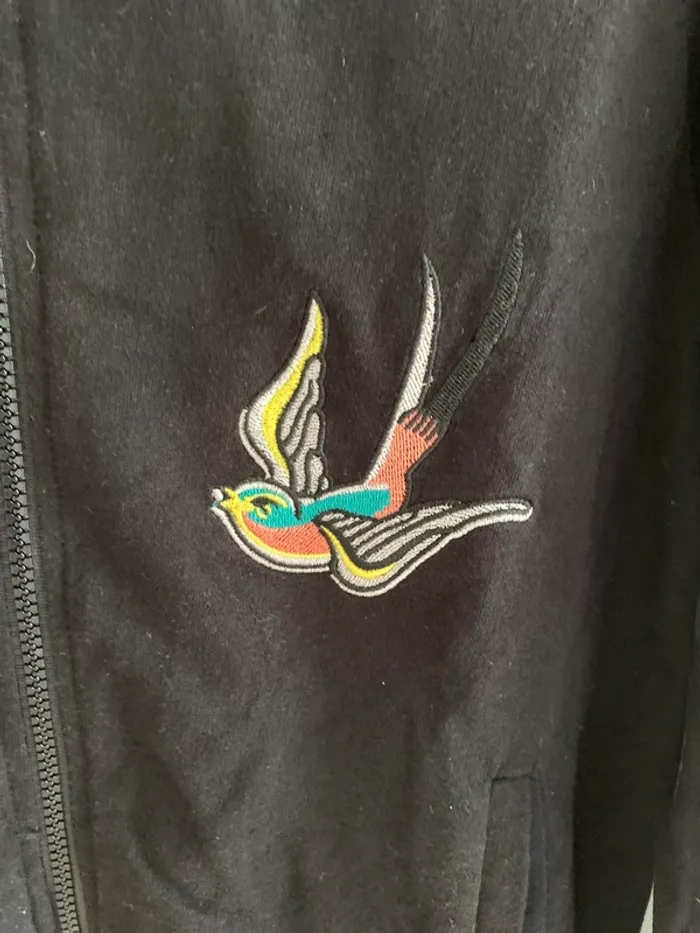 Veste zippé brave soul noir noir broderie oiseaux multicolores - photo numéro 4
