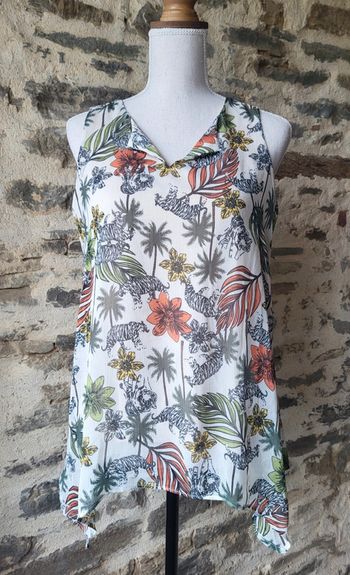 Blouse sans manches écru à motifs tigres feuilles et palmiers La Redoute Taille 38