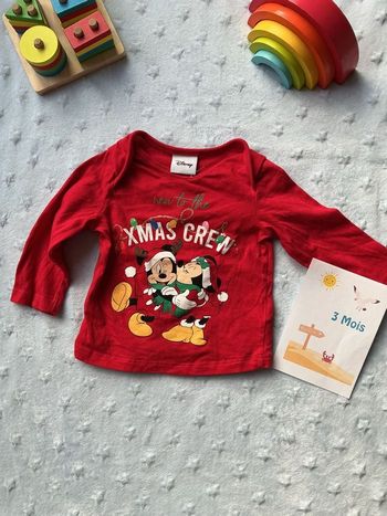 Teeshirt manches longues rouge de Noël Disney 3 mois 