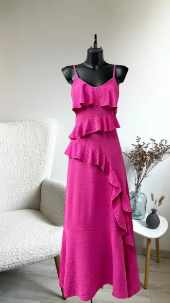 Robe rose fuchsia longue taille unique avec fente
