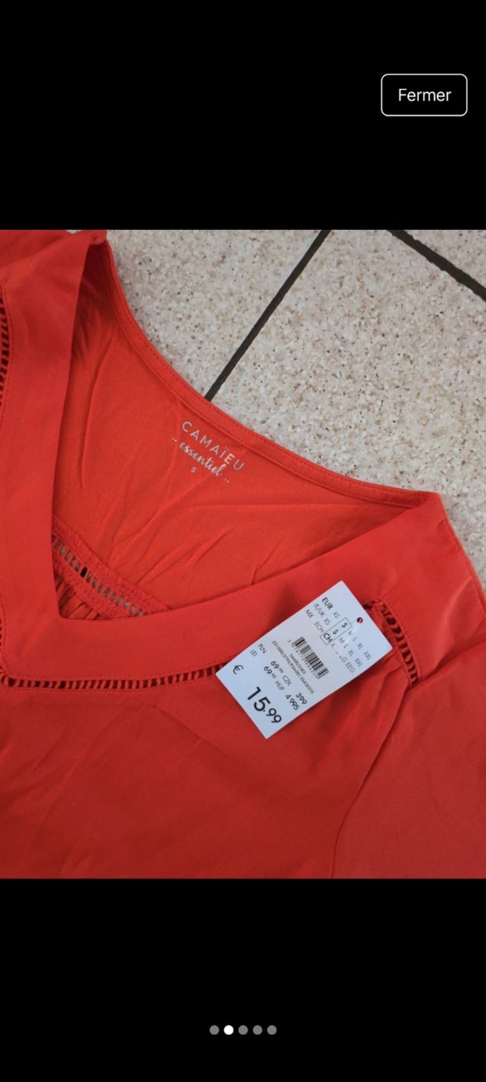 Haut fin neuf camaïeu essentiel S corail orange - photo numéro 2