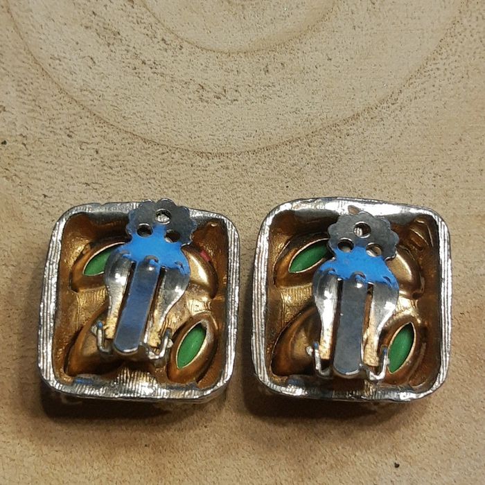 Boucles d’oreilles carrées vintage véritable à clips - photo numéro 7