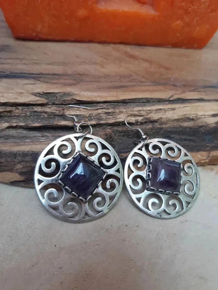 Boucles d'oreilles améthyste neuve - photo numéro 6