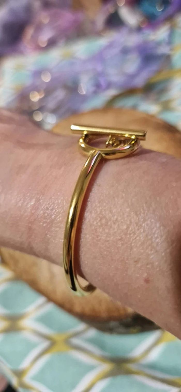 Bracelet mi jonc mi chaîne épaisse réglable cercle tige acier inoxydable or - photo numéro 5