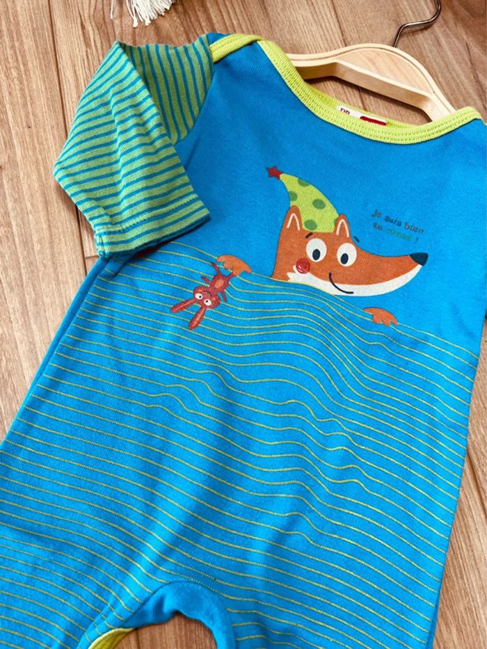 Taille 6 mois pyjama d’été sans pied garçon DPAM bleu et vert * renard * 💙 - photo numéro 2