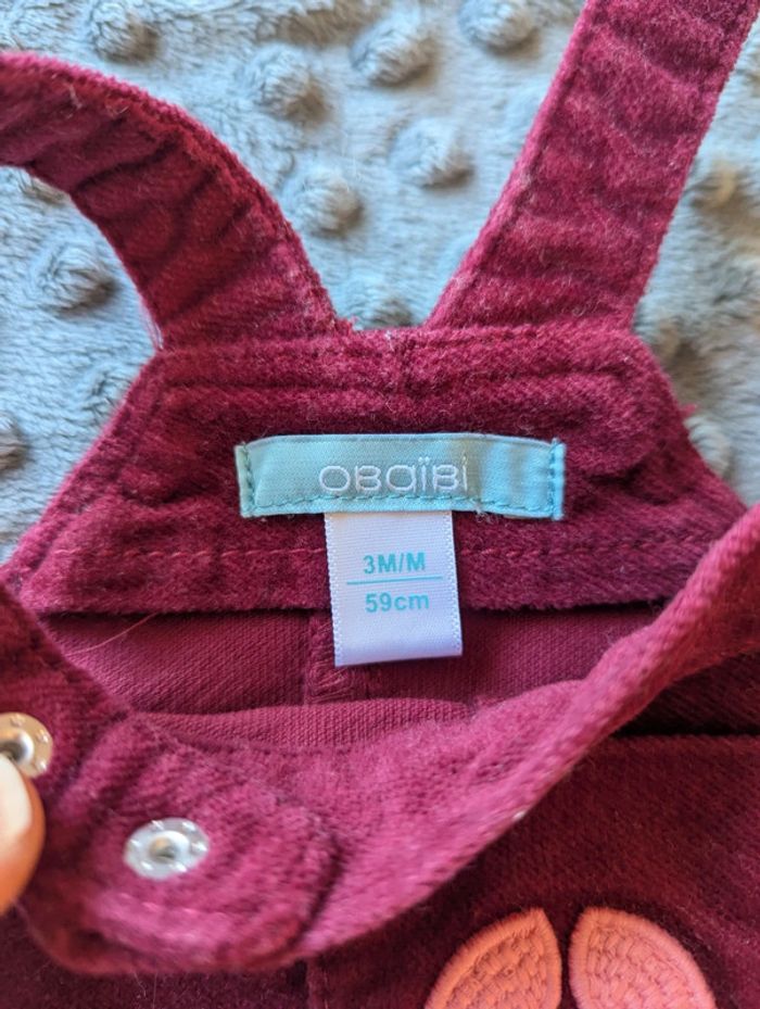 robe salopette bébé obaibi - velours épais - taille 3 mois - neuve - photo numéro 5