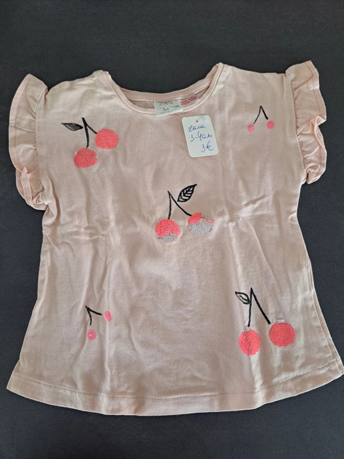 t-shirt zara cerise 3-4 ans