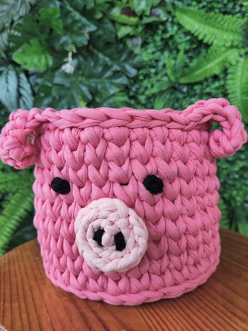 Panier au crochet en Trapilho "cochon"