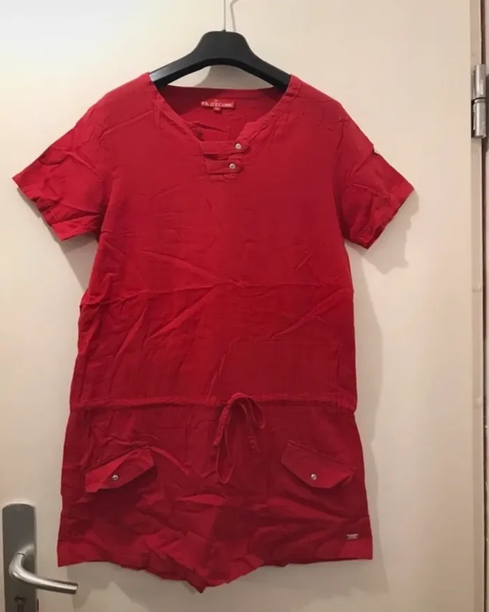 Robe tunique femme fil d’ecume rouge à manches courtes taille 40