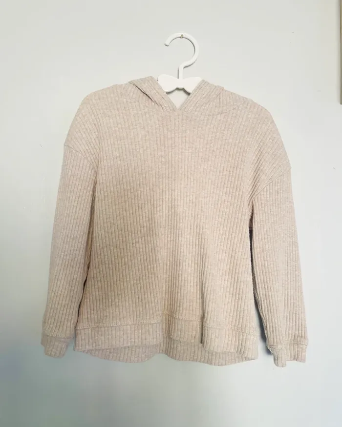 Sweat fin côtelé beige à capuche 4 ans - Kiabi - photo numéro 2