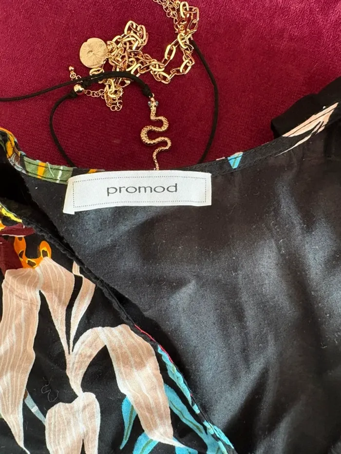 Robe maxi taille cintrée par lien imprimé oiseaux tropicaux Promod taille 42 - photo numéro 5