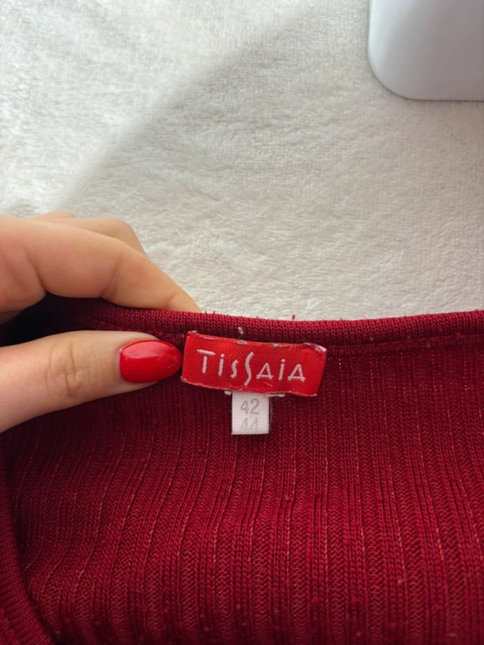 Pull col V femme rouge léopard Tissaia - Taille L - photo numéro 3