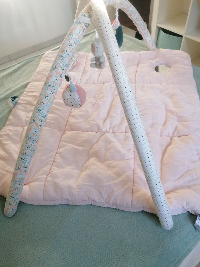 Tapis d'éveil tissus gaz coton rose vert baudet - photo numéro 2