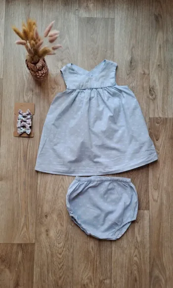 Robe et son bloomer Jacadi bleu clair motif cigne 12 mois