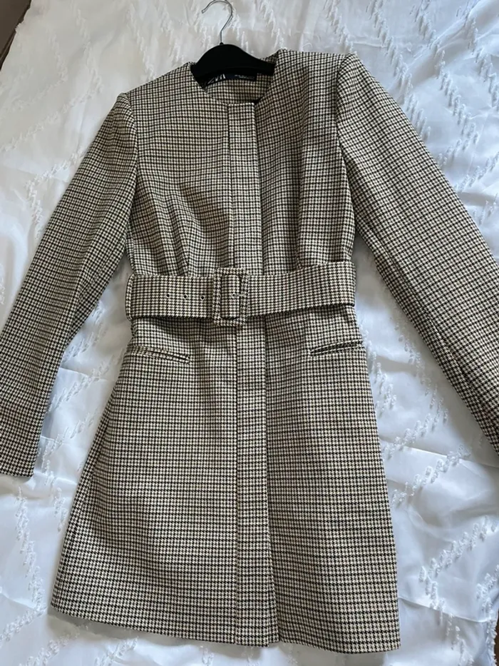 Robe Veste blazer Tailleur Zara pieds de poule avec ceinture taille XS - photo numéro 7