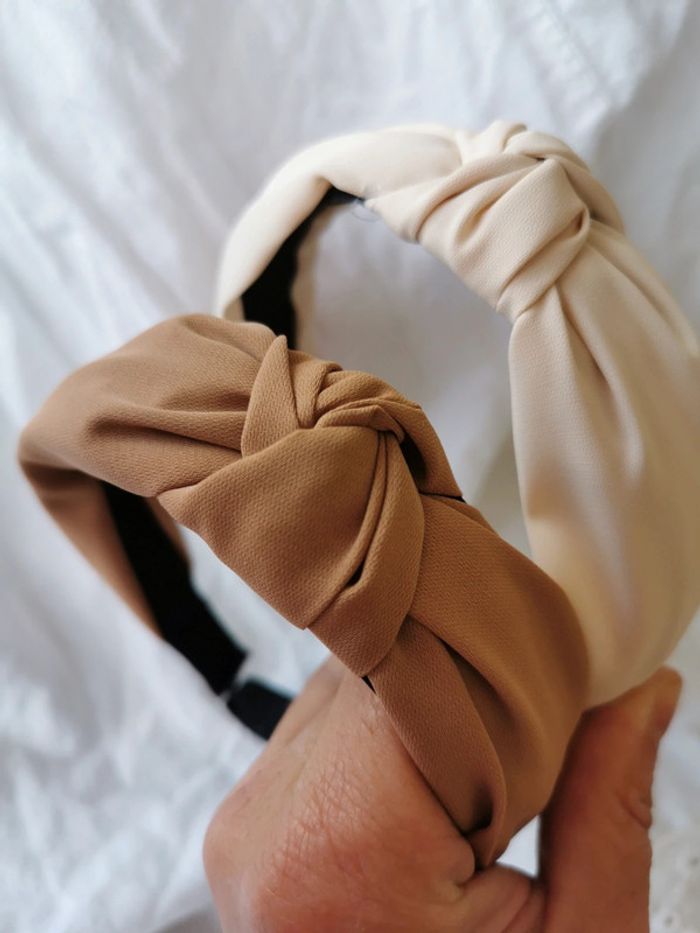 A46 Lot de 4 serre tête accessoire cheveux vintage rétro beige - photo numéro 3