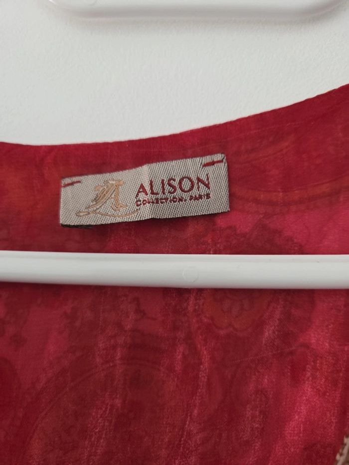 Tunique femme manche 3/4 transparente motifs rouge taille unique BE alison - photo numéro 2