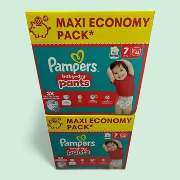 Lot de 2 Maxi Pack de 62 (donc 124) couches Pampers Baby-Dry Pants [taille 7 : 15+ kg]