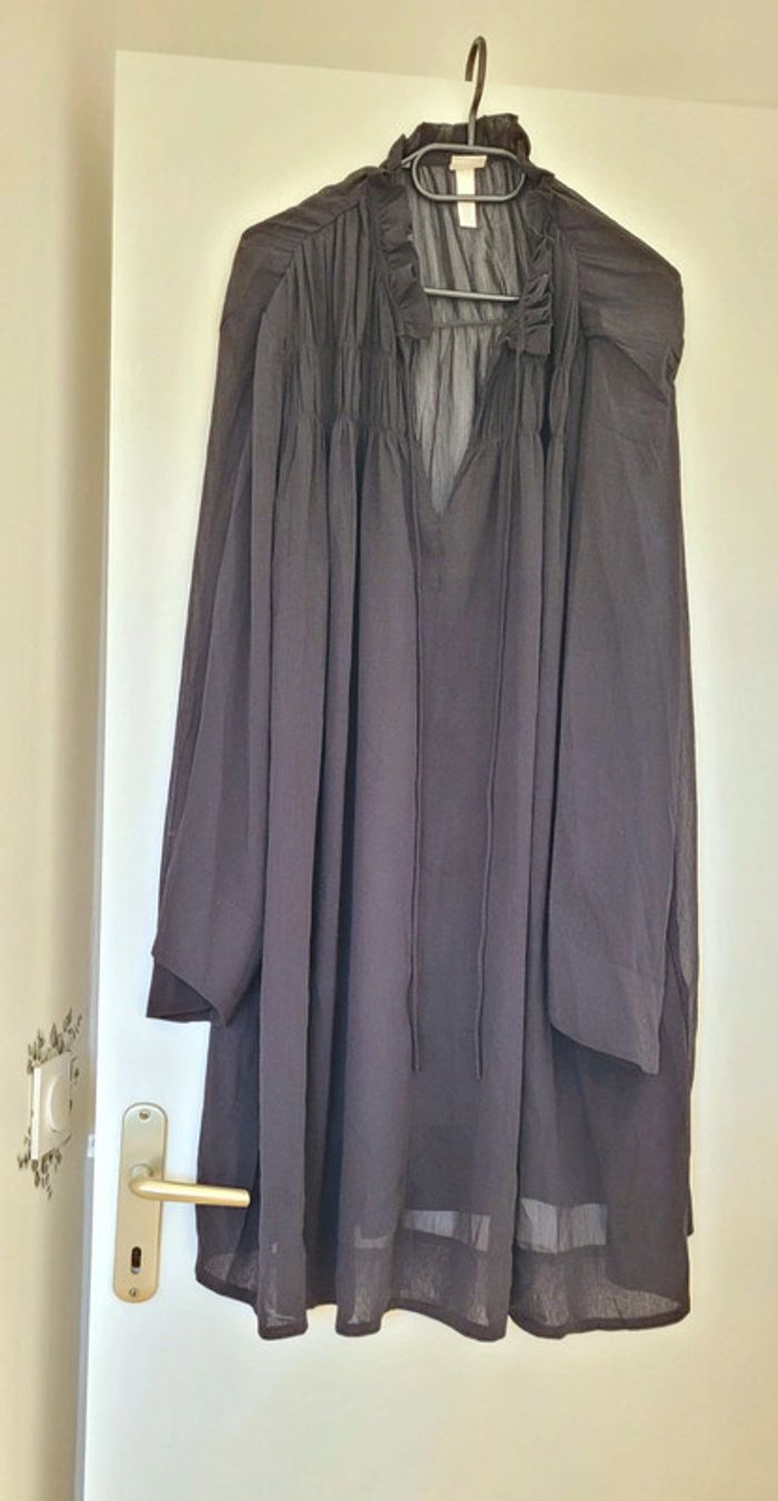 Robe noire transparence manches longues col qui se noue H&M Taille XL Neuf - photo numéro 5