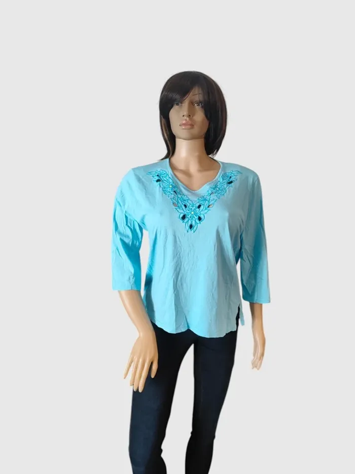 Blouse Afibel Bleue Turquoise Taille M - Parfaite pour l'été ! À saisir vite ! - photo numéro 2