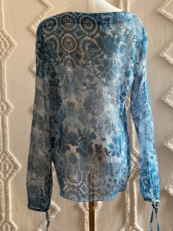 Blouse transparente bohème bleue à sequins dorés – earthygirl ethnique bohemian chic – taille unique - photo numéro 6