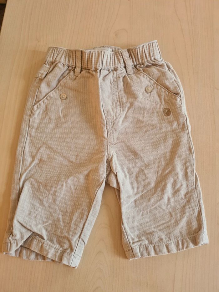 Pantalon bas cérémonie beige rayé 3 mois Obaïbi