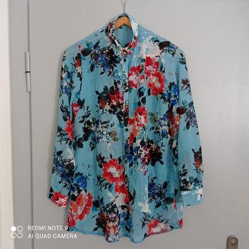 Blouse turquoise à fleurs t36
