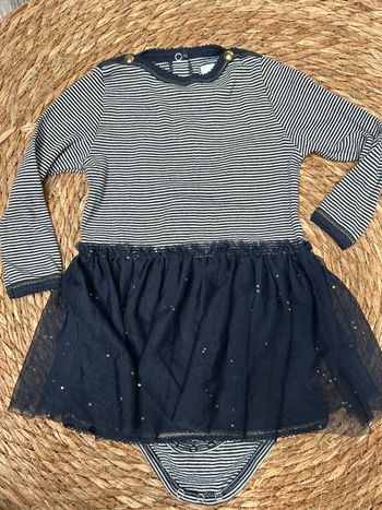 Robe body Petit Bateau marinière et tutu bleu marine - 24 mois / 86 cm