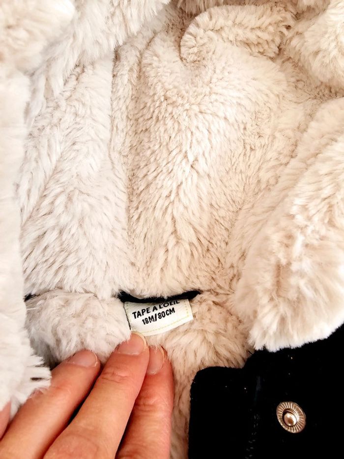 Blouson manteau polaire velours bleu marine foncé tape à l'œil TAO 18 mois - photo numéro 3