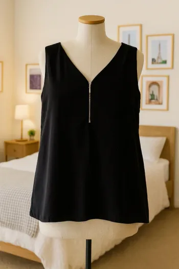 🖤 Top noir sans manches à zip